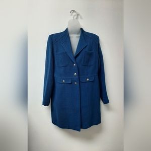 Chico’s Modern Textured Topper Jacket Blue Mid Length Career Coat NWT Size 1